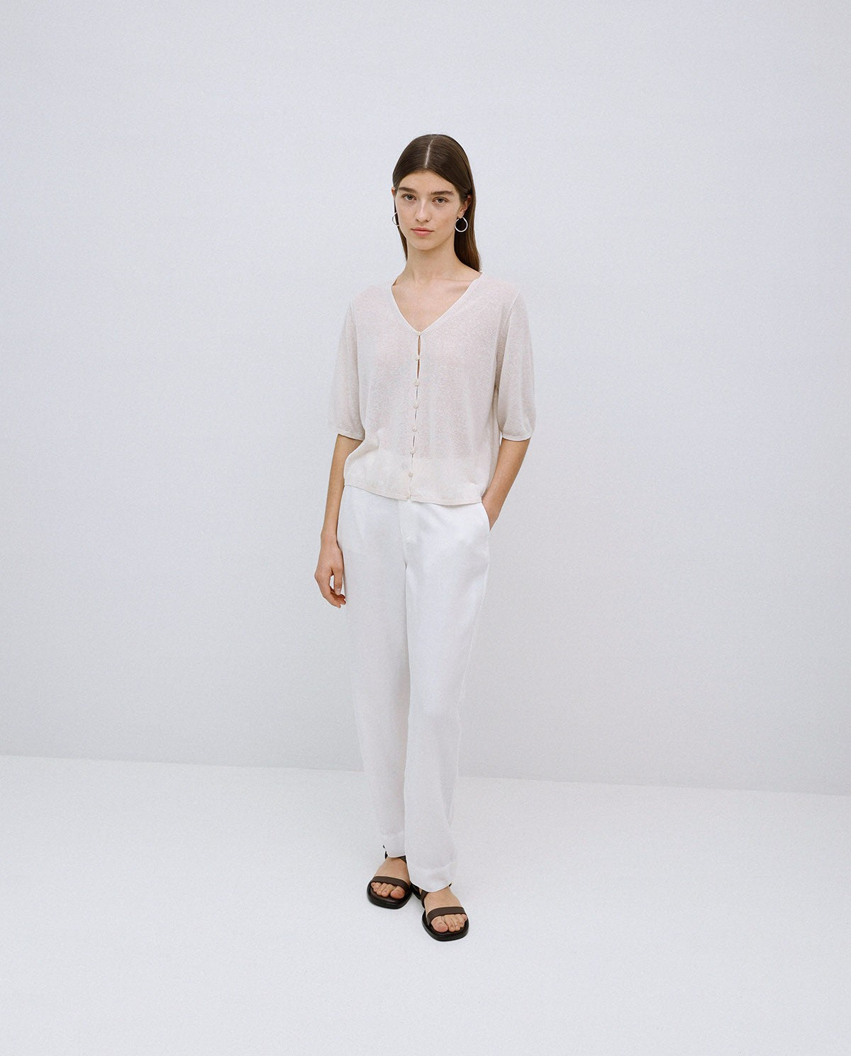 WHITE TENCEL STRAIGHT TROUSERS  Ref. 42816
