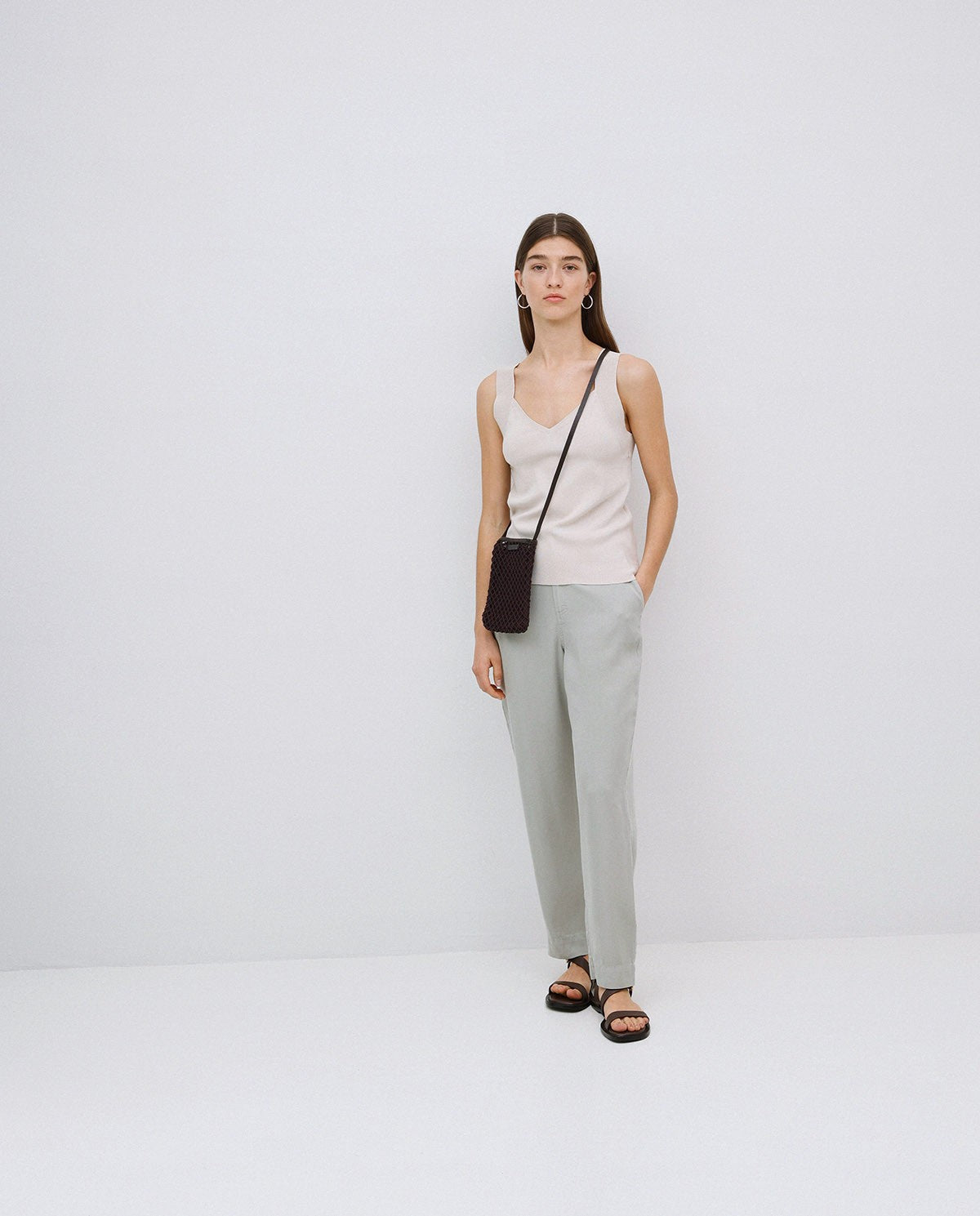 GREEN TENCEL STRAIGHT TROUSERS  Ref. 42816