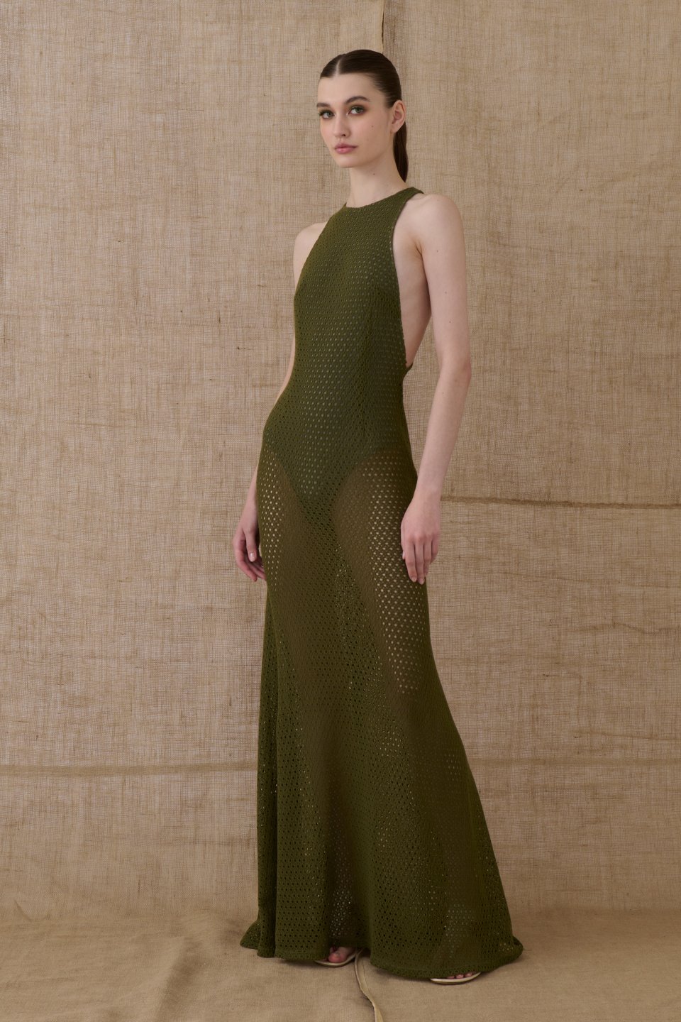 Crocheted Maxi Dress - Khaki
