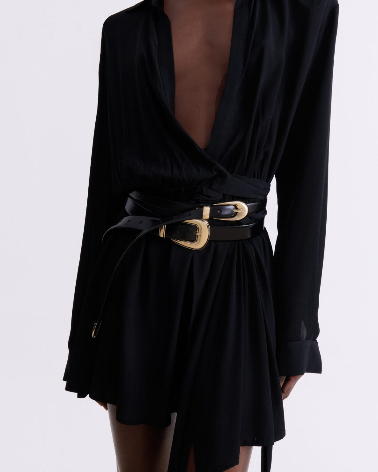 BLACK WRAP MINI DRESS