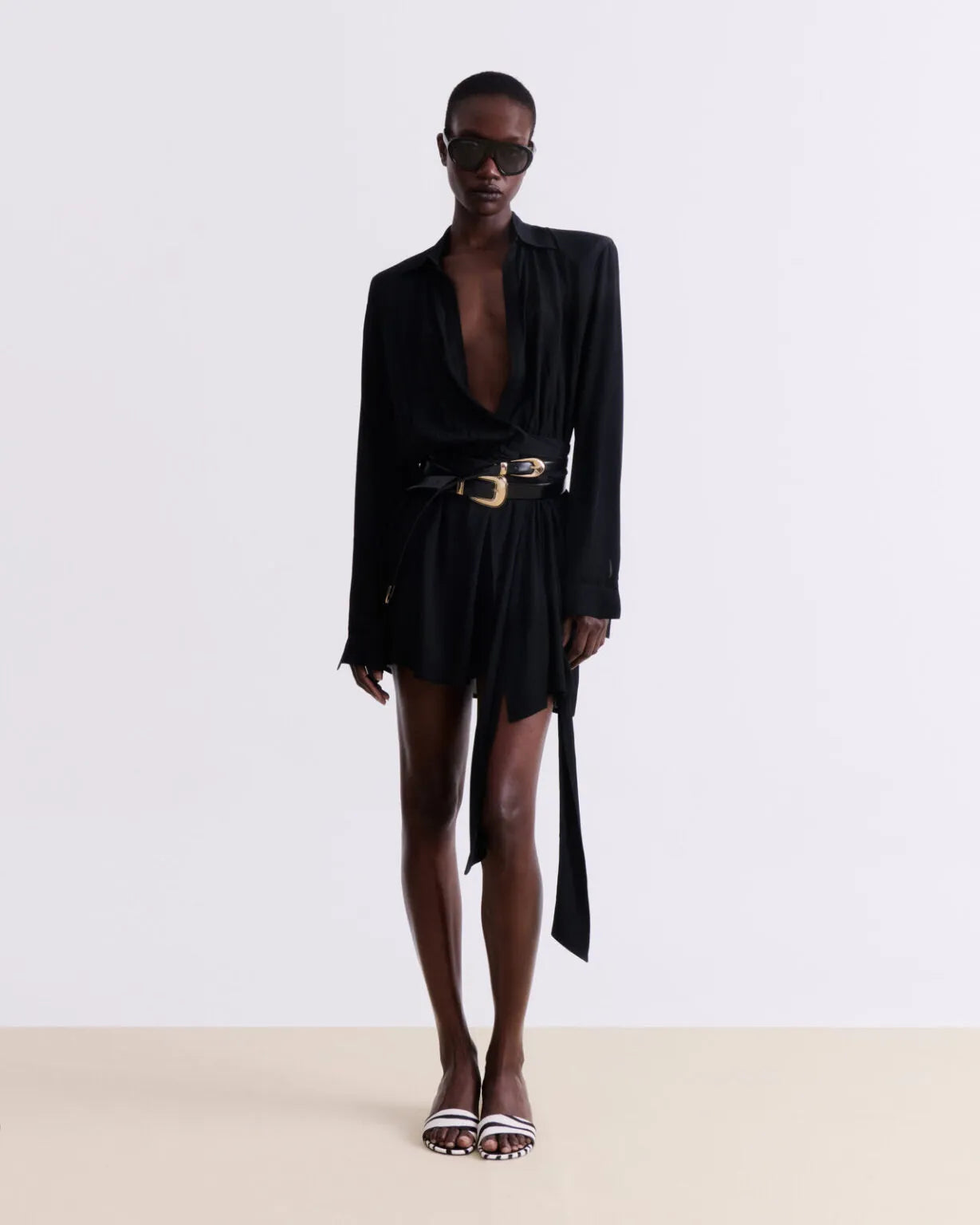 BLACK WRAP MINI DRESS