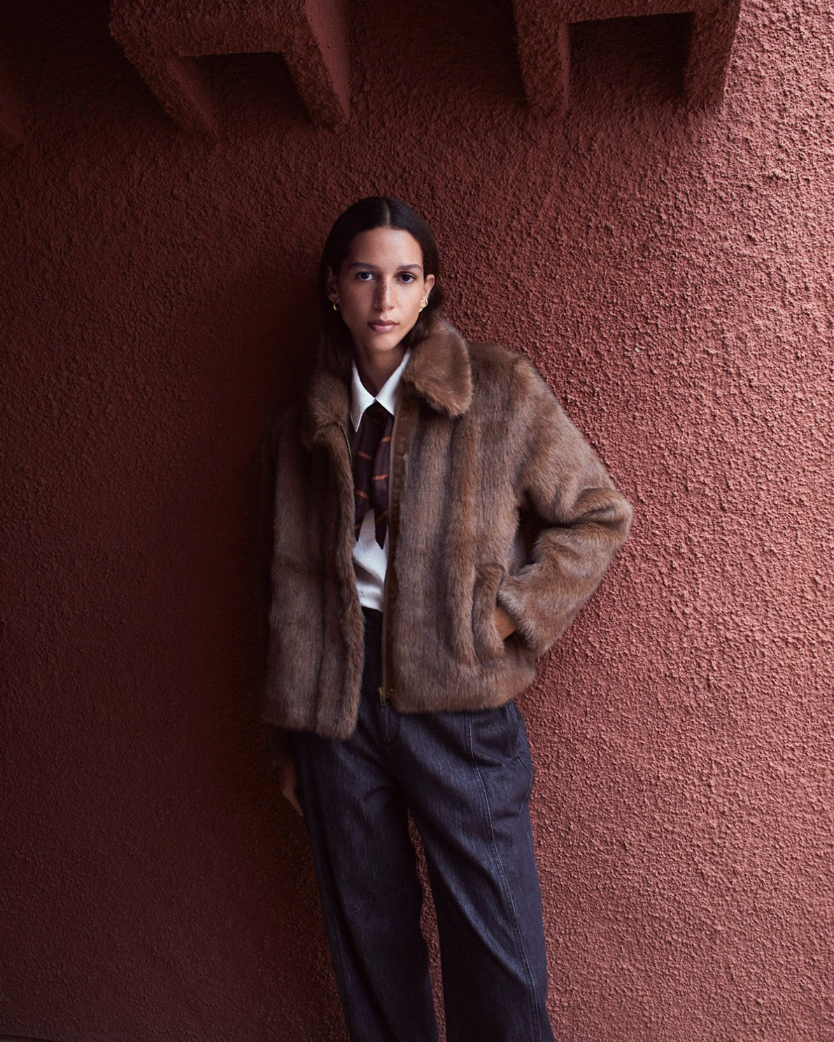 43622 - Brown Faux-Fur Short Coat