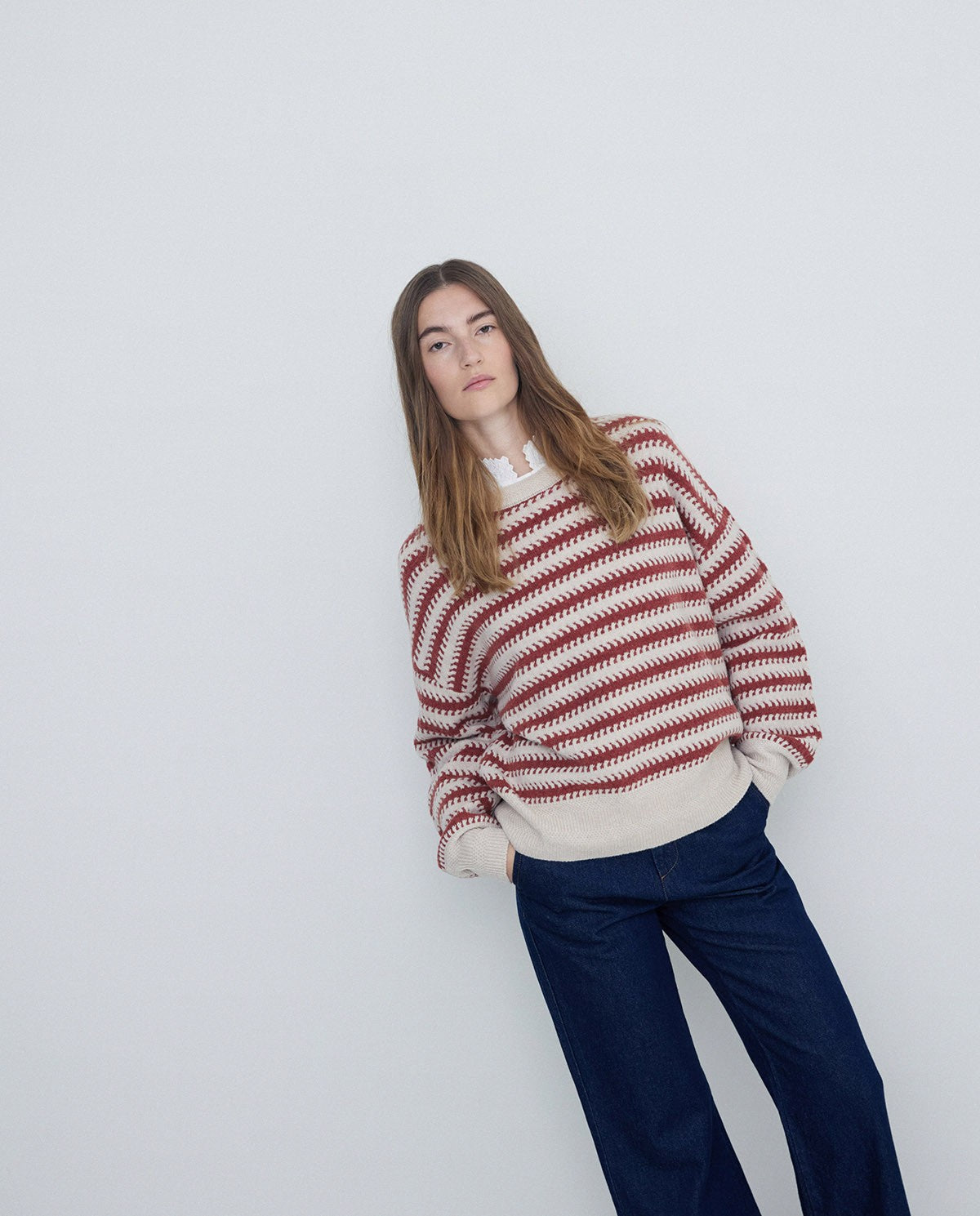 WOOL SWEATER STRIPED PRINT TERRACOTA  Ref. 41518