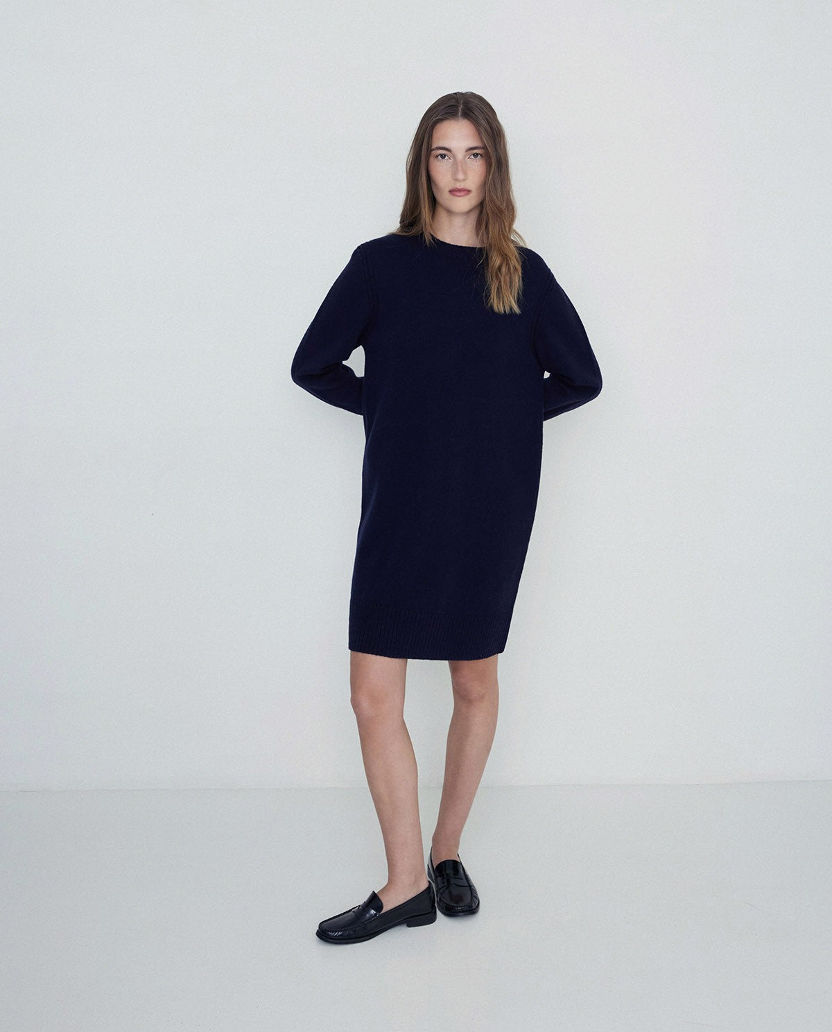 WOOL MIDI DRESS NAVY