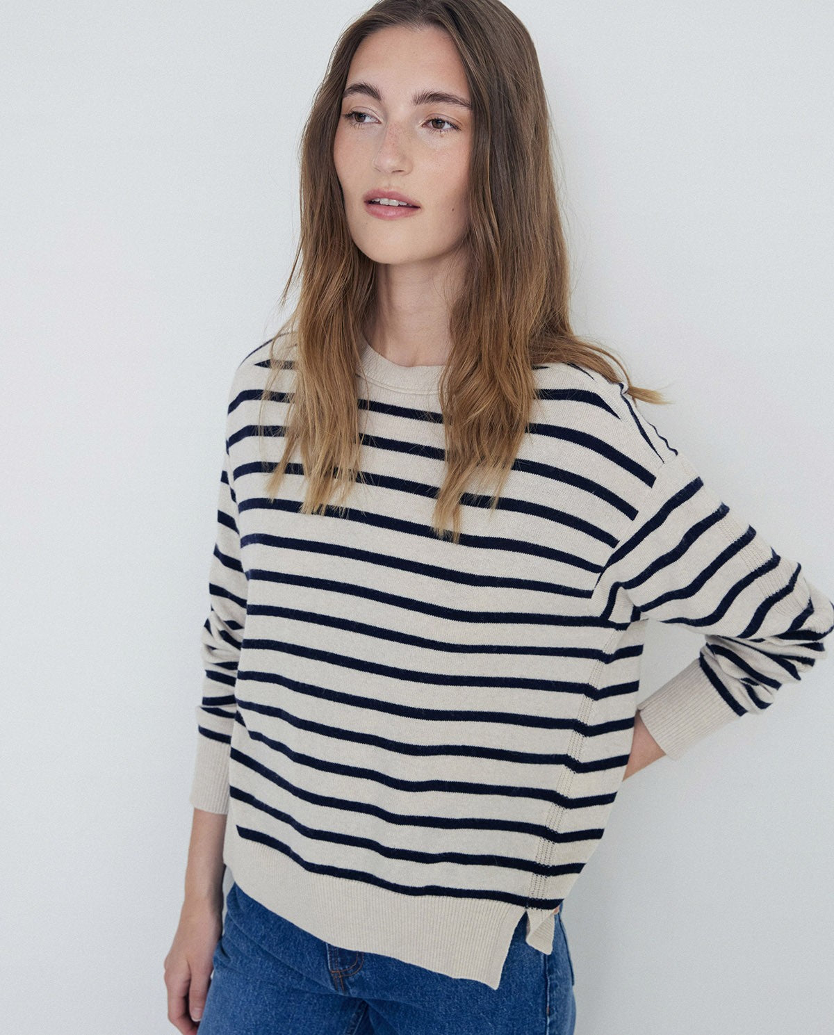 STRIPED SWEATER WITH CASHMERE NAVY  Ref. 41509