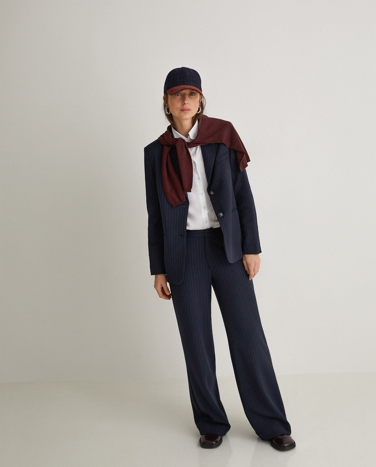 43807 - Navy Blue Wide Leg Trousers With Elastic Waistband