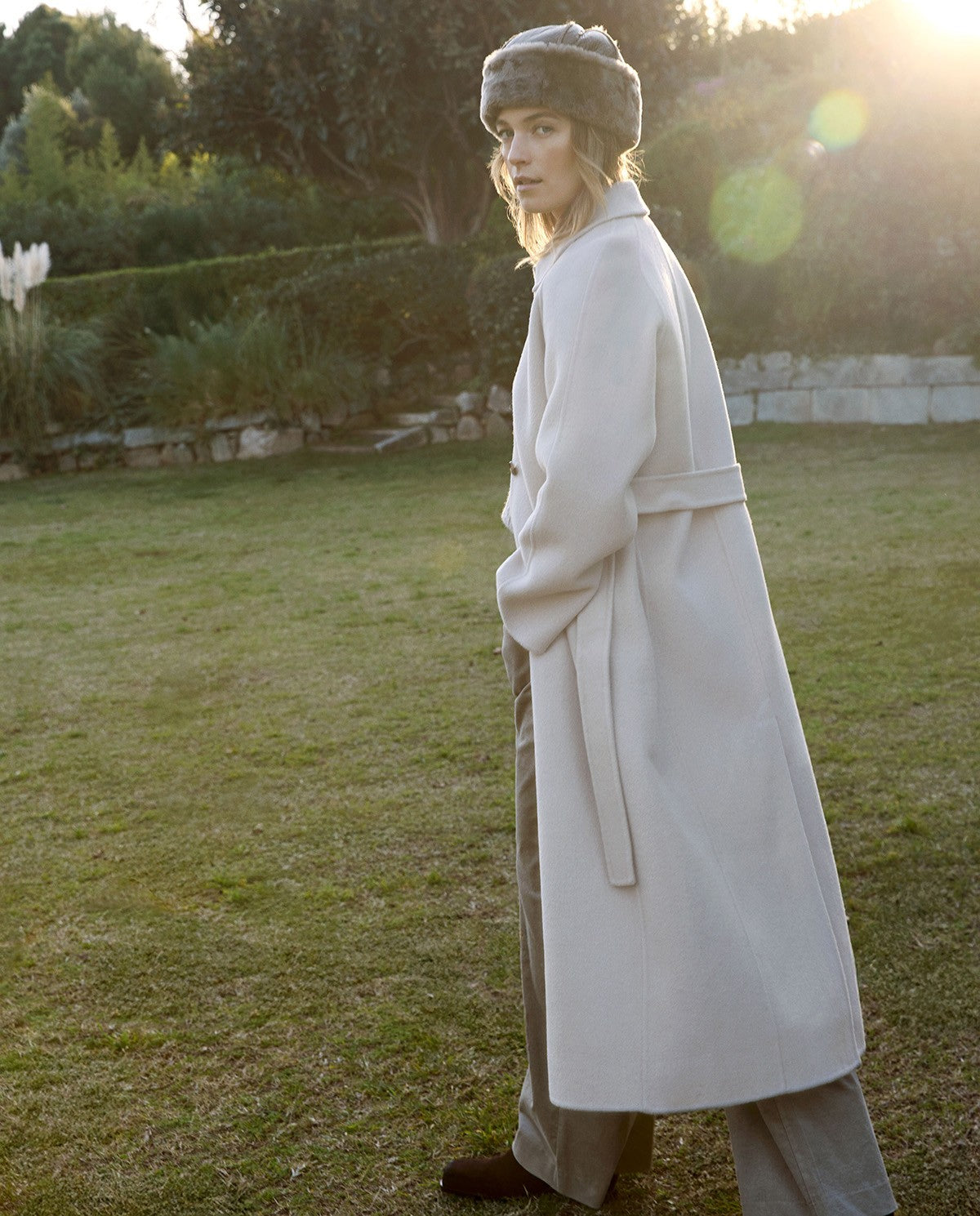 Yerse Long Handmade Wool - Blend Coat Ecru