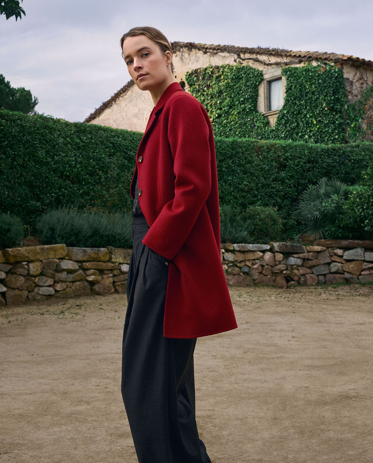 Yerse Handmade Wool - Blend Midi Coat Red