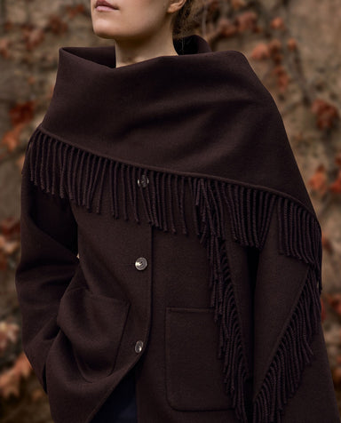 Yerse Handmade Coat With Removable Scarf Chocolate