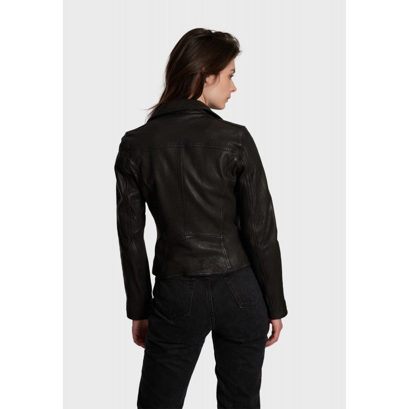 CLIPS (REF. 64095) BLACK - ASYMETRICAL REFINED JACKET IN GENUINE LEATHER