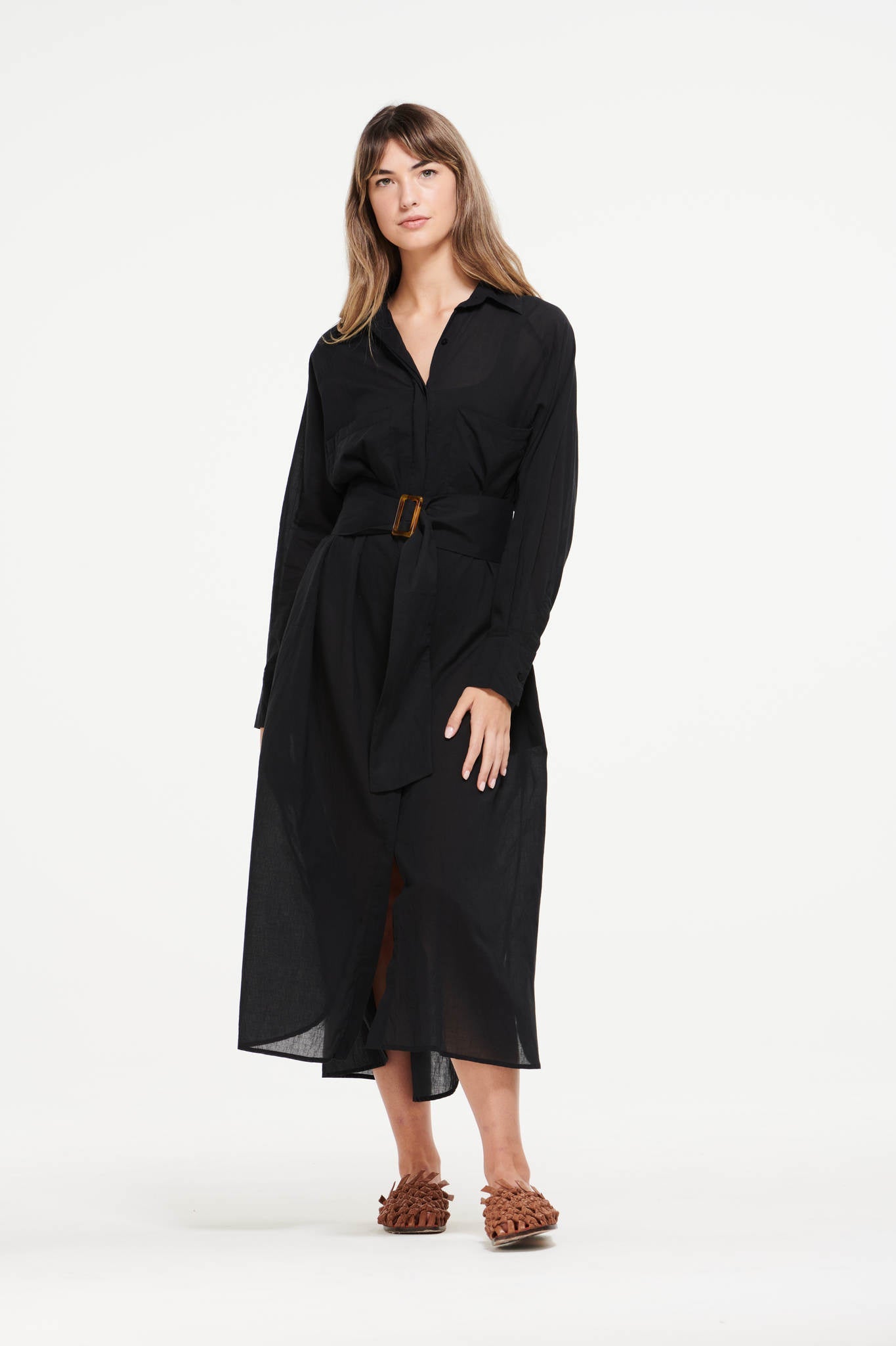 Jessie Black Cotton Maxi Dress With Belt