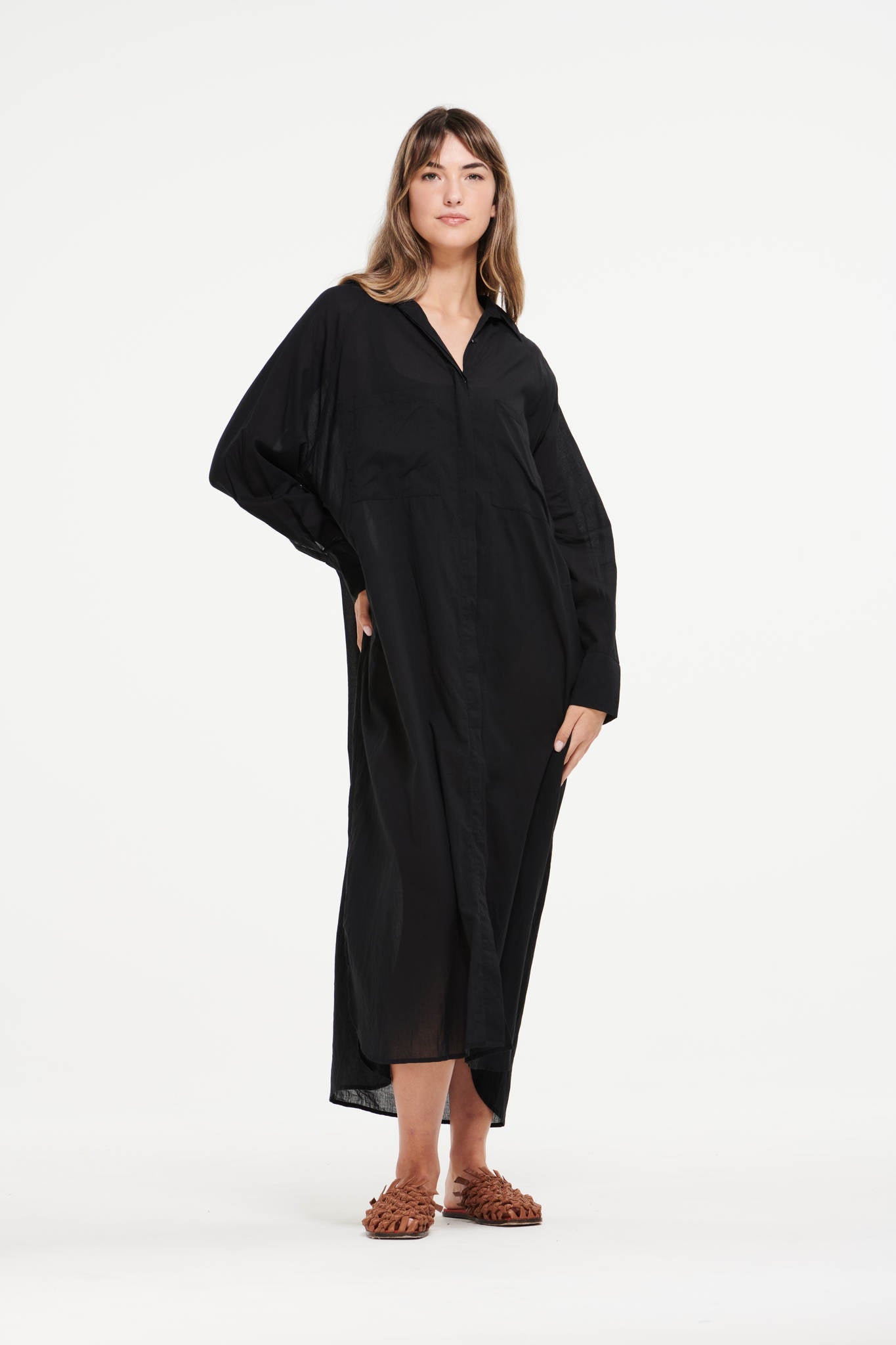 Jessie Black Cotton Maxi Dress With Belt