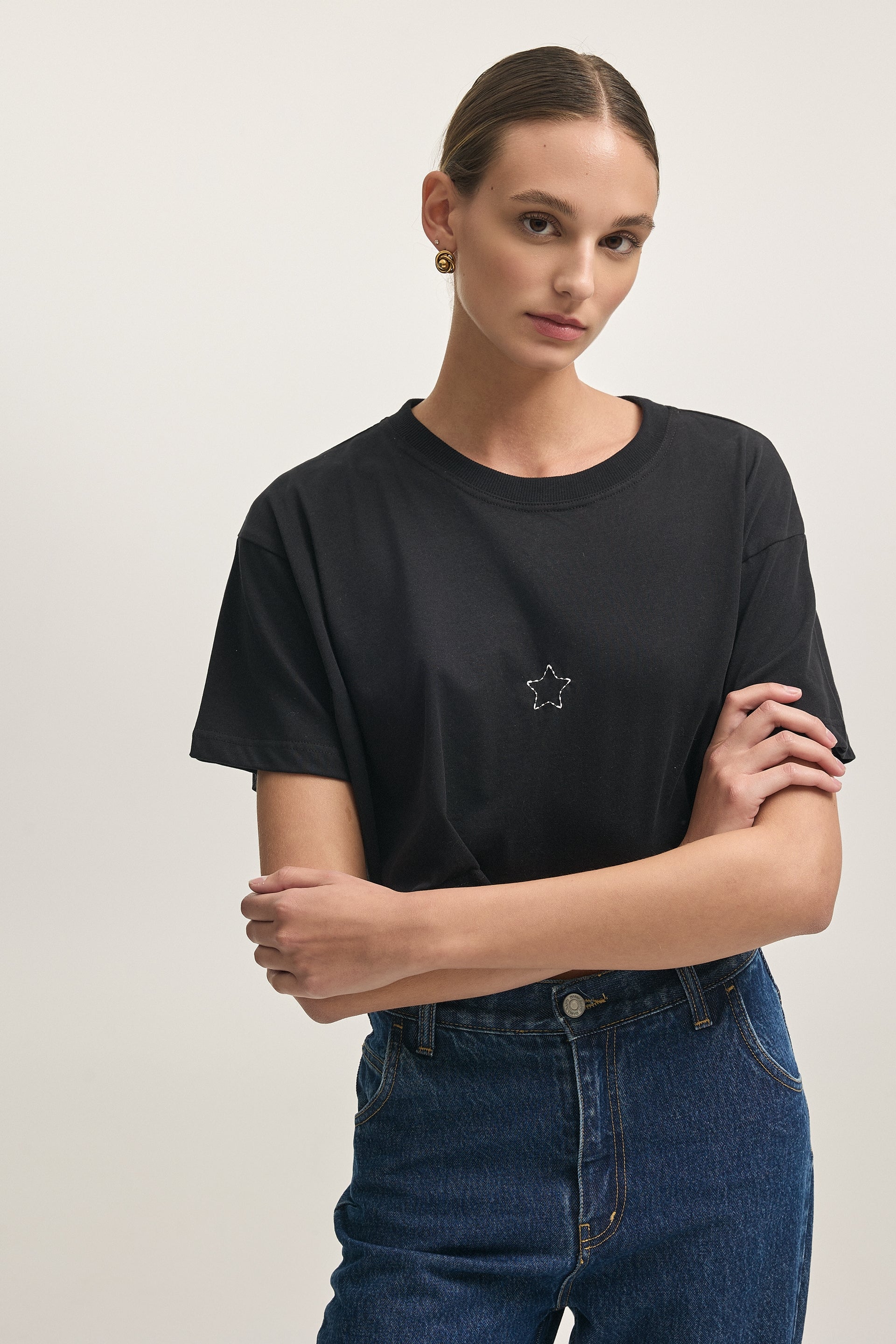 HOLLYWOOD CROP T-SHIRT BLACK
