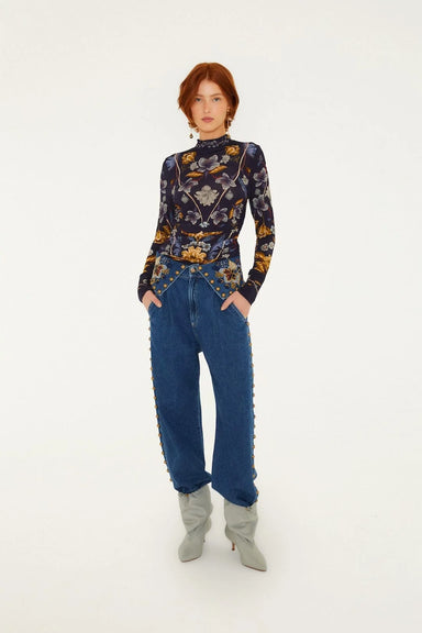 Farm Rio Golden Nature Long Sleeve Jersey Blouse