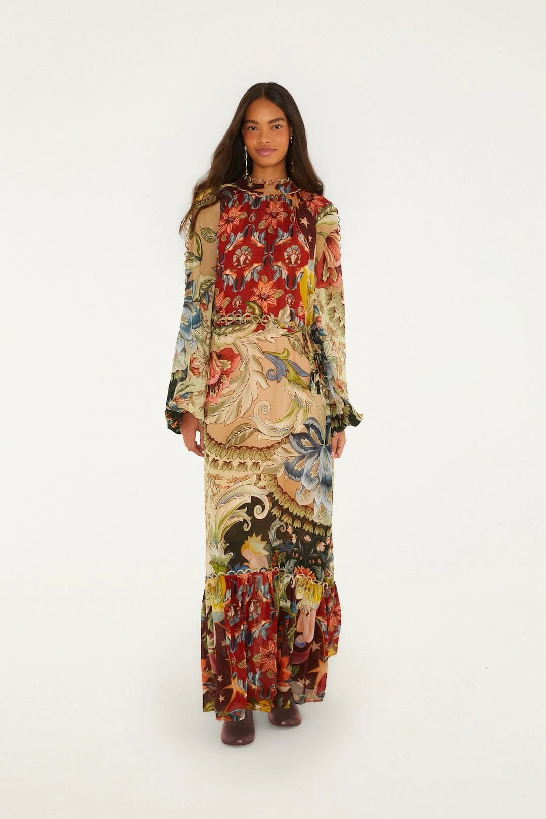 Farm Rio Mixed Lunar Boho Long Sleeve Maxi Dress