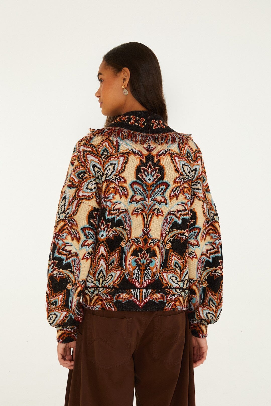 Farm Rio Tapestry Dream Fringe Knit Cardigan