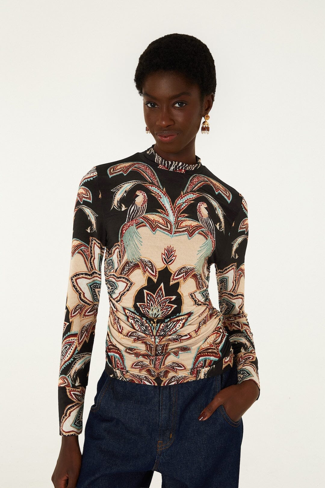 Farm Rio Tapestry Dream Long Sleeve Jersey Blouse