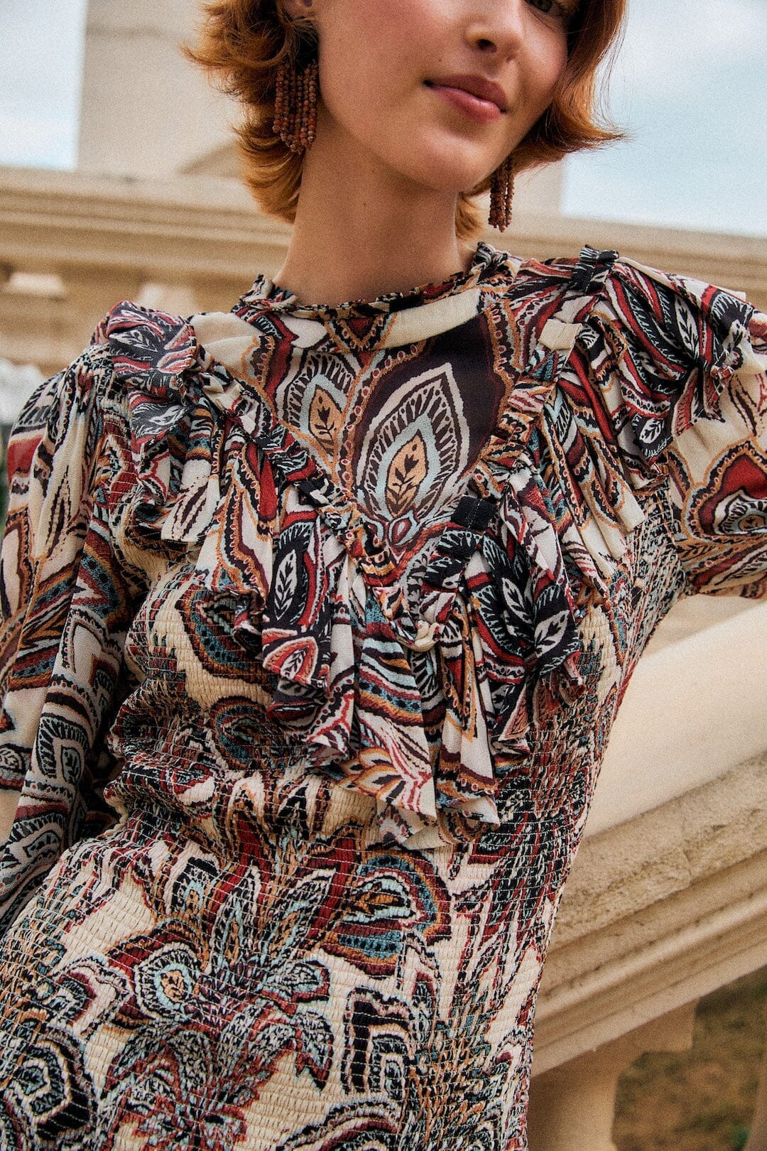 Farm Rio Tapestry Flowers Long Sleeves Mini Dress