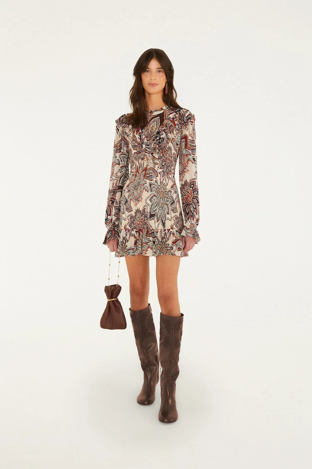 Farm Rio Tapestry Flowers Long Sleeves Mini Dress