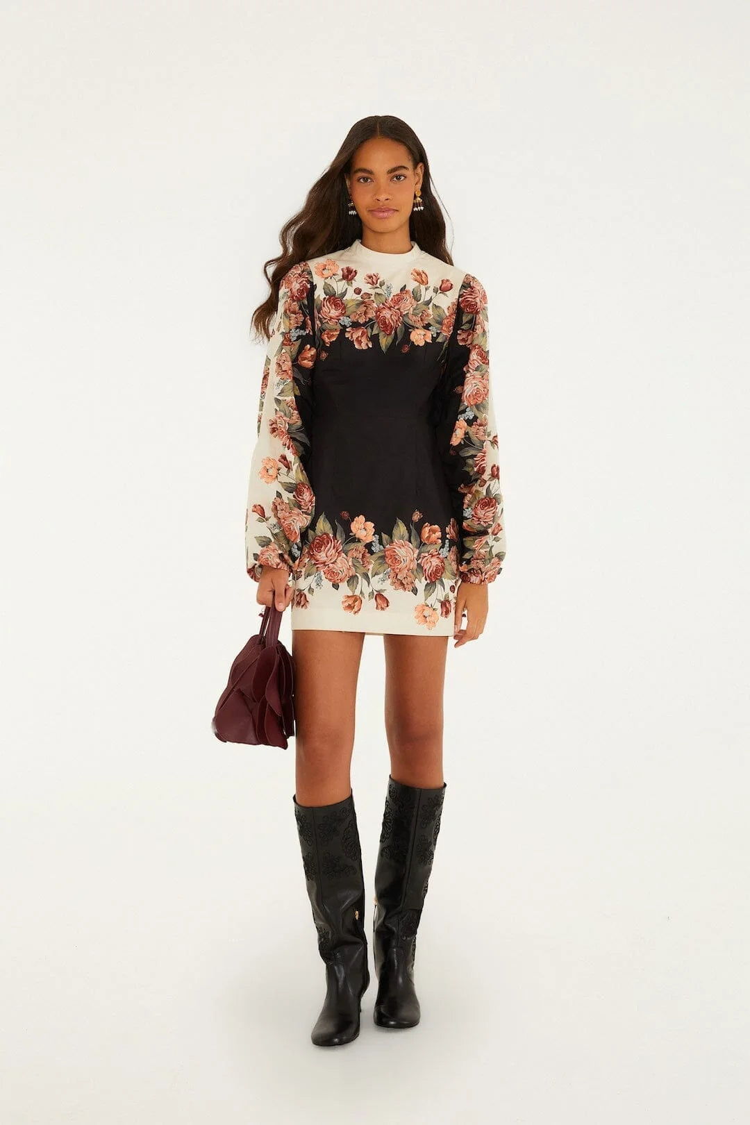 Farm Rio Winter Floral Long Sleeve Mini Dress