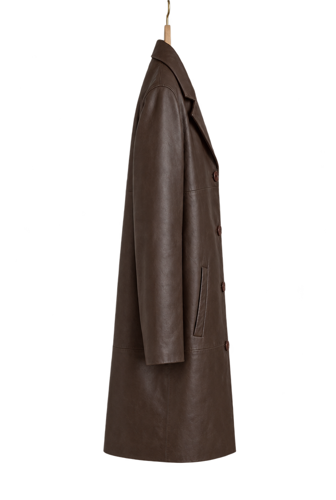Leather Midi Coat Dark Brown