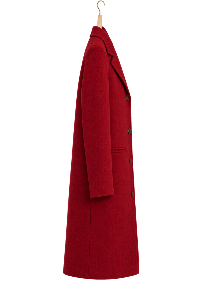 Handmade Wool - Blend Midi Coat Red