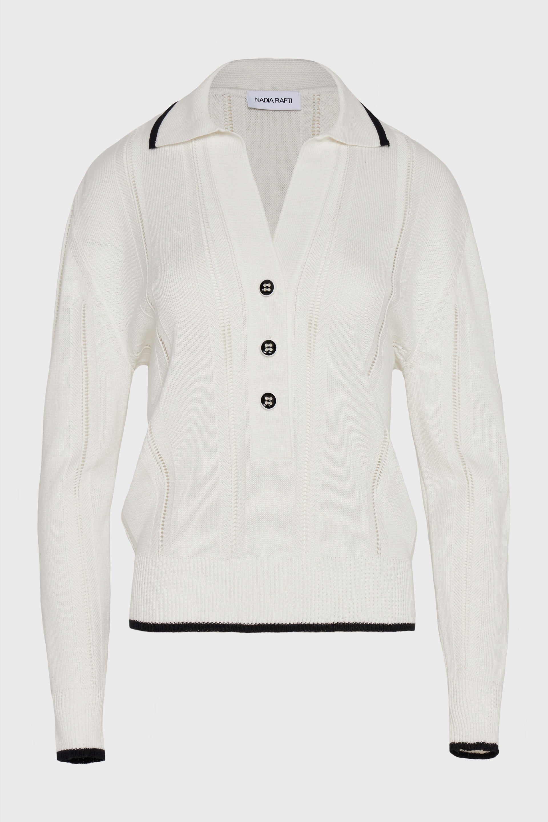 LAUREN KNITTED BLOUSE WHITE/BLACK