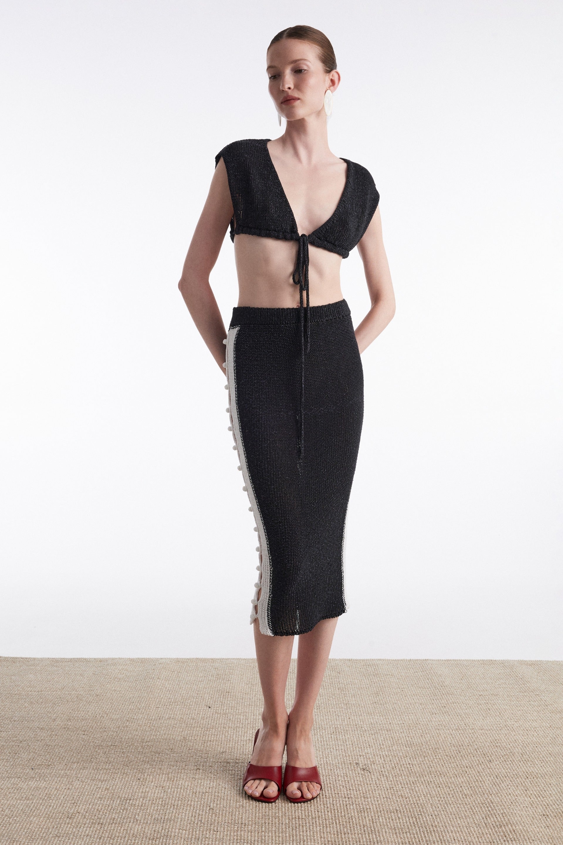 VOYAGE MIDI SKIRT B&W