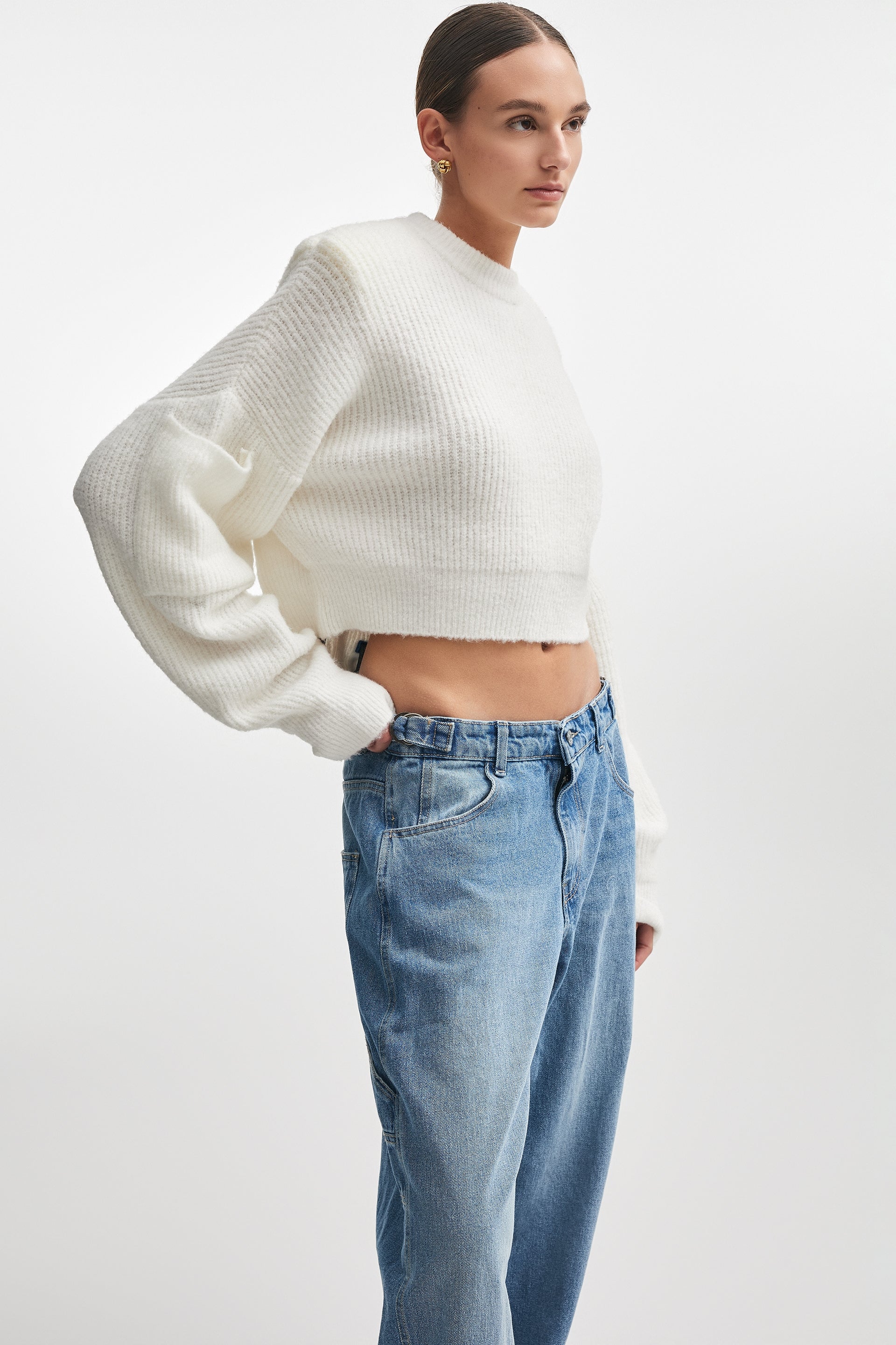 DONNA KNITTED CROPPED BLOUSE WHITE
