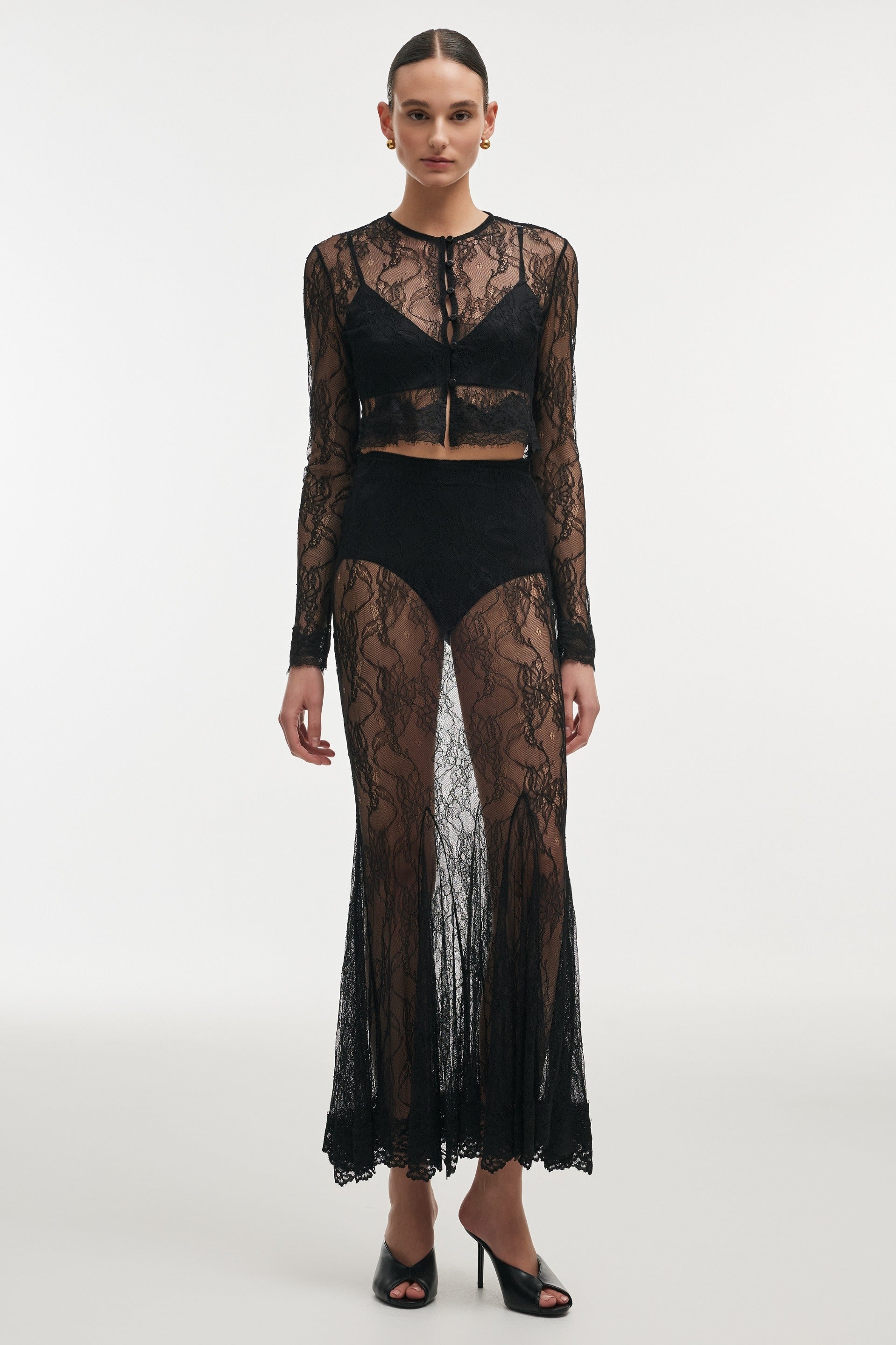 VEIL CARDIGAN TOP BLACK