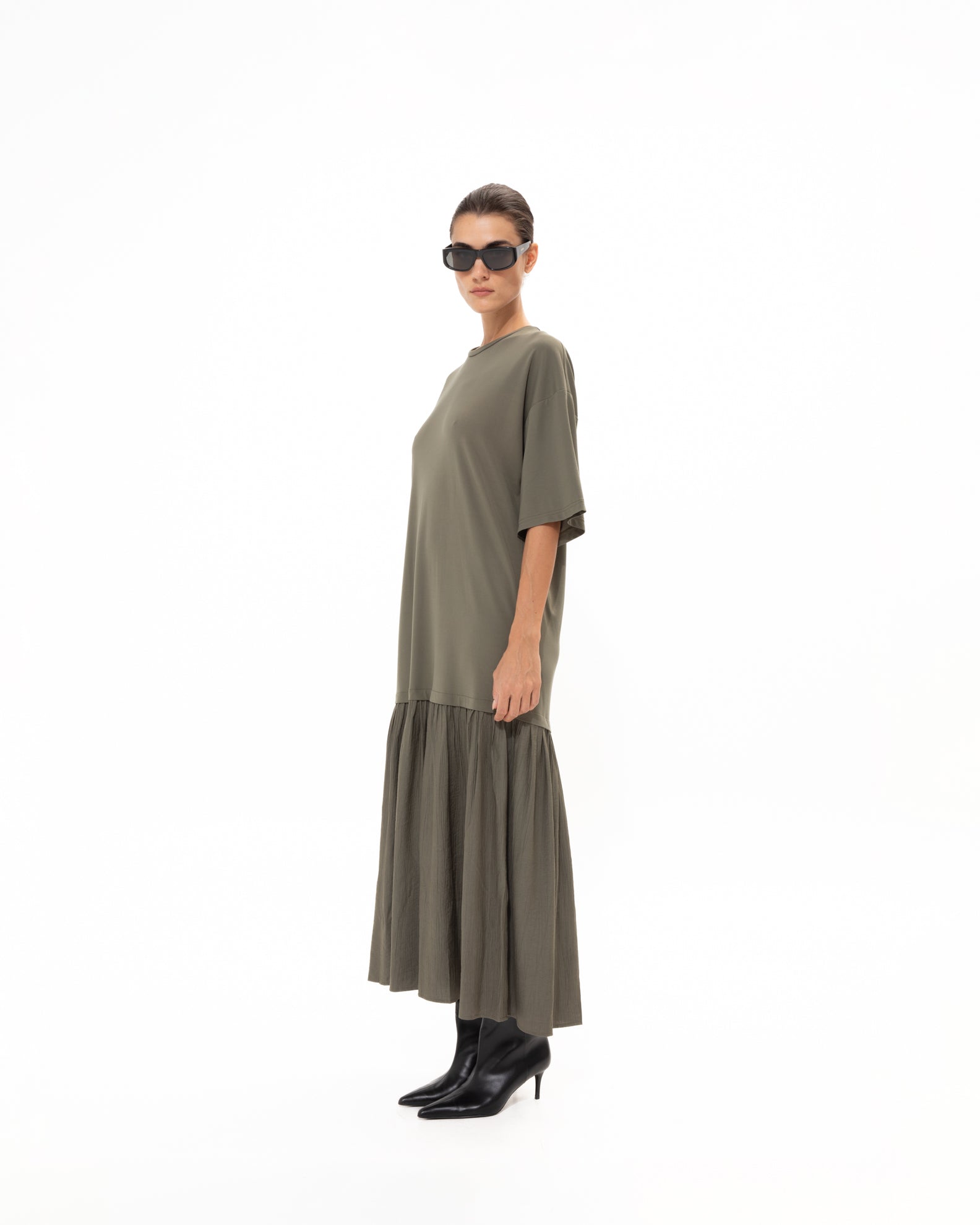 OLIVE MIDI COTTON DRESS