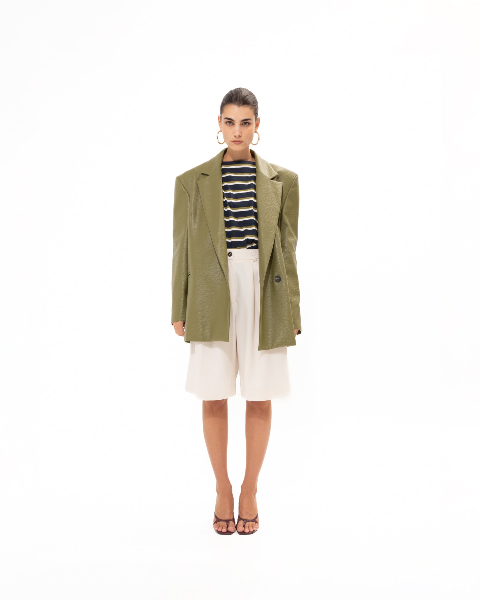 OLIVE FAUX LEATHER BLAZER