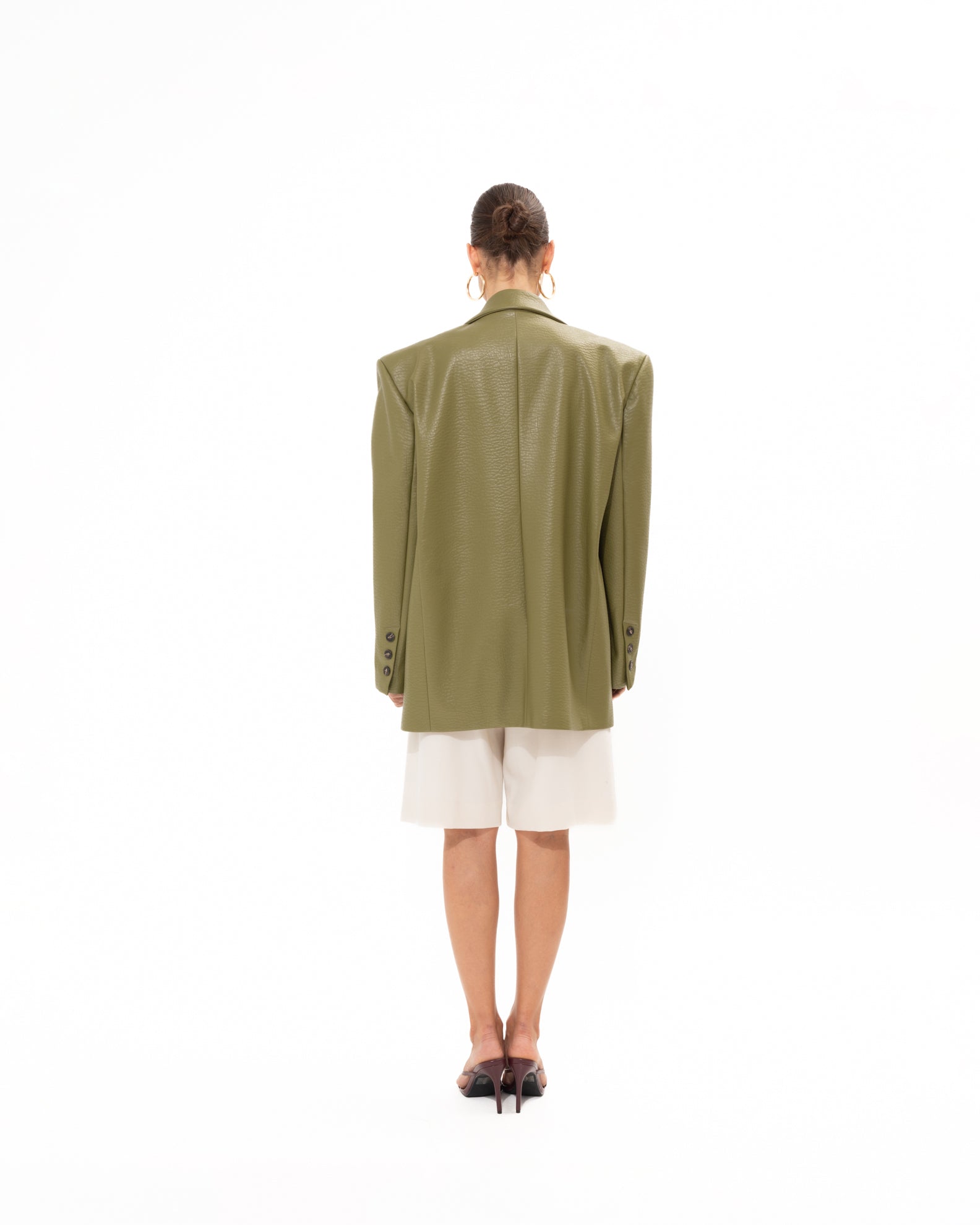 OLIVE FAUX LEATHER BLAZER