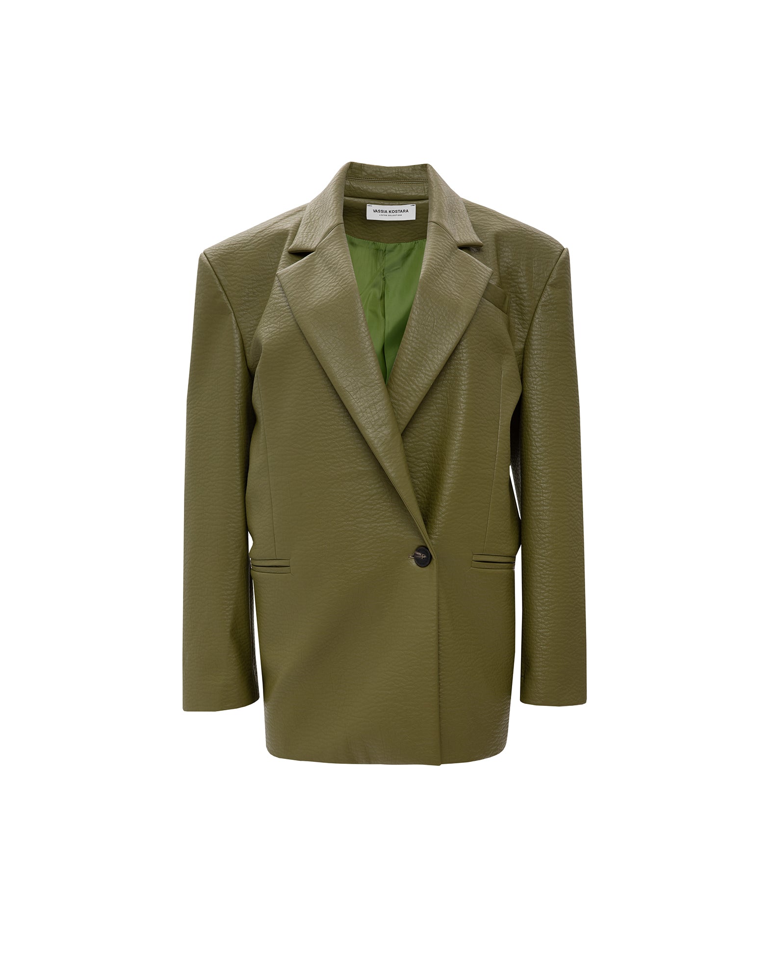 OLIVE FAUX LEATHER BLAZER
