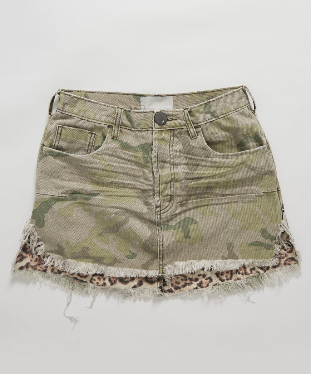 SAFARI CAMO VANGUARD MID RISE RELAXED DENIM MINI SKIRT SKU:22063