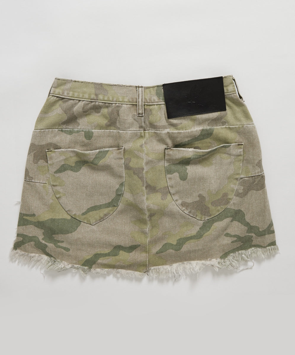 SAFARI CAMO VANGUARD MID RISE RELAXED DENIM MINI SKIRT SKU:22063