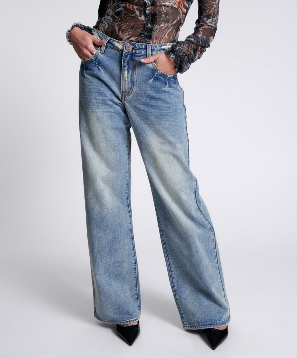 SUNBLEACH BLUE JACKSON MID WAIST WIDE LEG JEANS SKU:24796