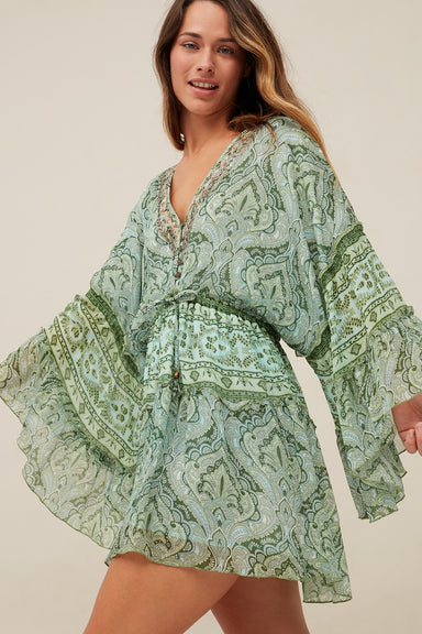 nkn nekane green dress NKN Nekane Jomi Aqua Long Viscose Dress with Botanical Print